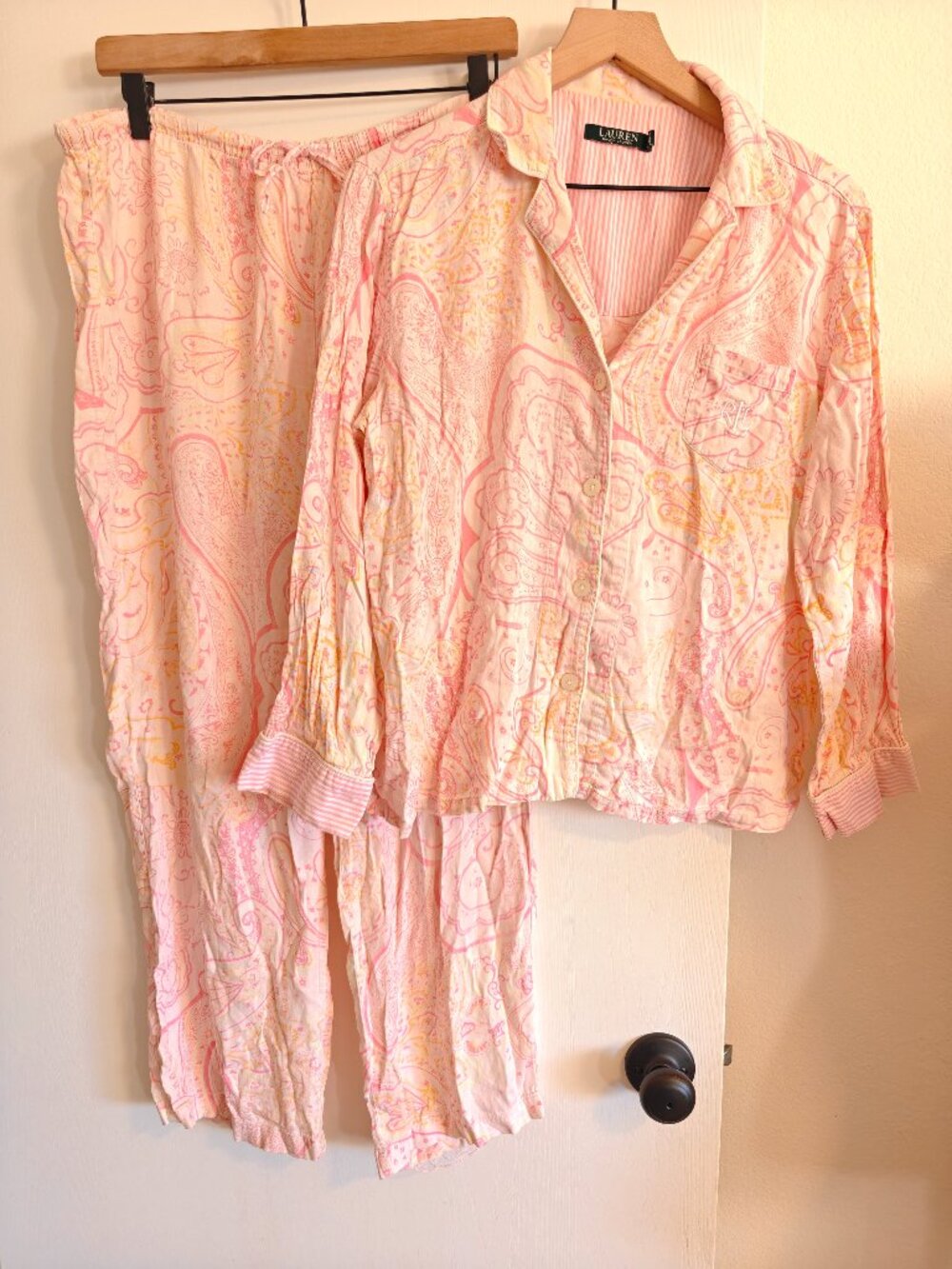Lauren Ralph Lauren Pink Paisley Cotton Pajama Set L LRL Monogram
